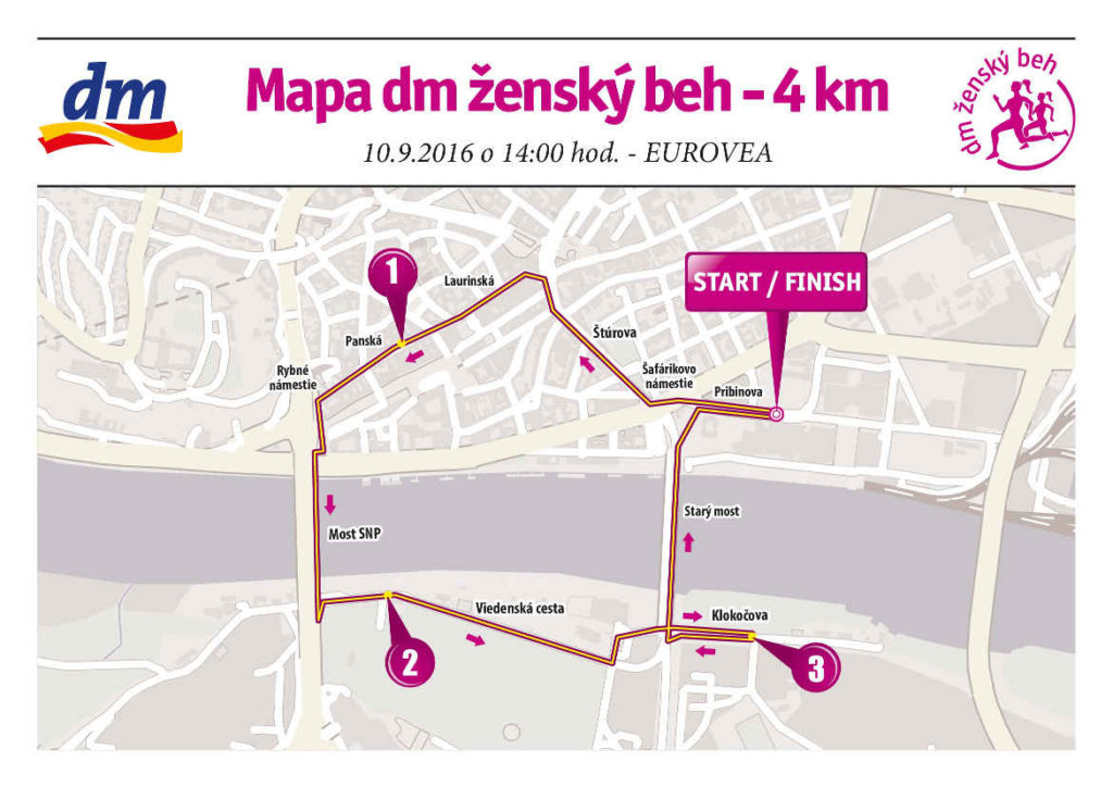 mapa trasy 4km DM ženský beh 2016
